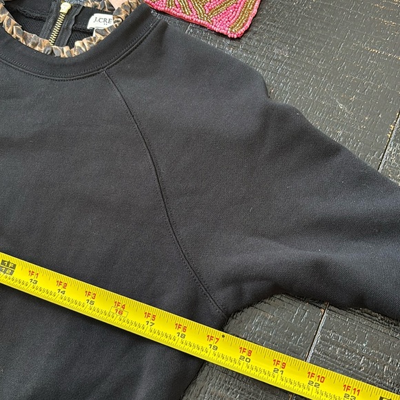 J. Crew Woven ruffleneck pullover sweatshirt in black w/cheetah leopard print S - Picture 7 of 9